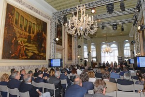 Venezia, 17 giugno 2016  - Ca' Vendramin Calergi - Casino' Municipale di Venezia - Covegno UCINA SATEC - Un anno per lòa nautica, nuove opportunità. Sul palco da sx:Luca Costa Sanseverino, Marco Taisch, Gianluca De Candia, Carla Demaria, Pier Paolo Baretta, Maria Pia Monteduro, Ernesto Carbone (c)Marco Sabadin/Vision